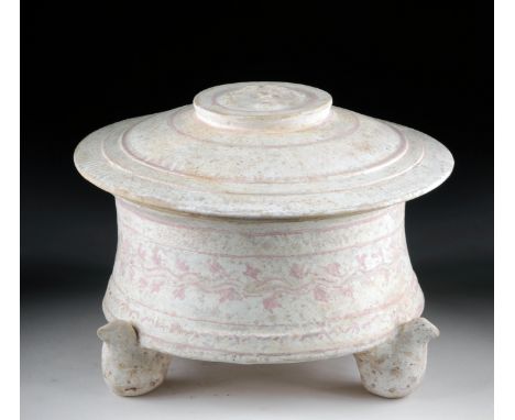 Magna Graecia, Apulia, Canosa, ca. second half of the 4th century BCE. A beautifully preserved ceramic lidded pyxis, cylindri