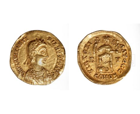 Near East/Holy Land, Byzantine Empire, Valentinian III, ca. 425 to 455 CE. Struck 426 to 430 CE, Ravenna mint. Gold solidus. 