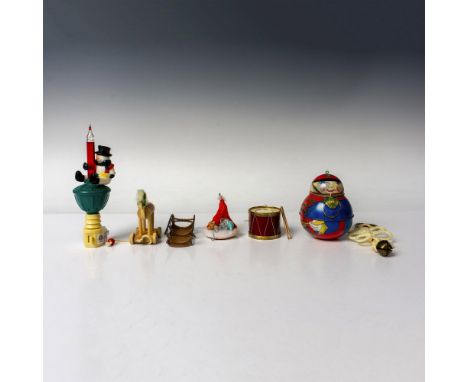 A set of 5 Hallmark ornaments that includes The Night Before Christmas with a mouse nestled on a Santa hat, an old-fashioned 