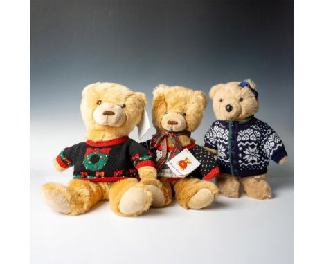 Adorable group of teddy bears wearing knitted Christmas sweaters. Includes: Two Marissa Christina collectible premiere editio