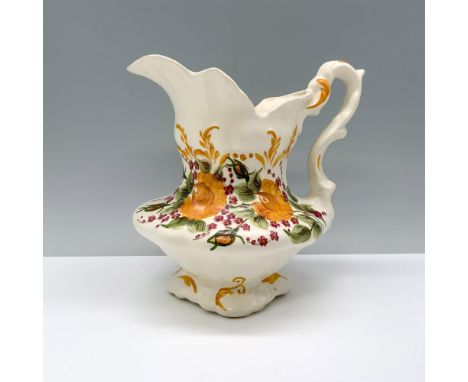 A spacious white pitcher adorned with vibrant marigolds, red daisies, and lush foliage painted across its wide body. Cash Fam