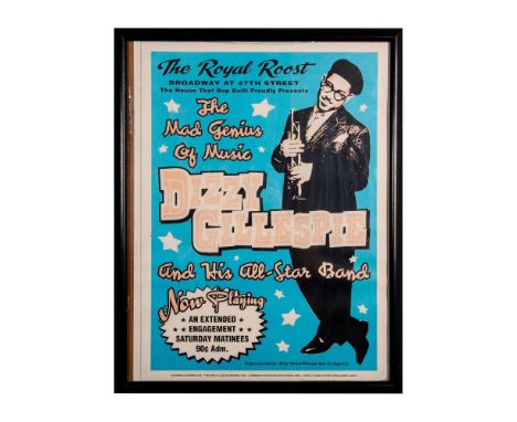 Poster Art that represents jazz trumpet player Dizzy Gillespie (John Birks Gillespie). It is contemporary reprint of the orig