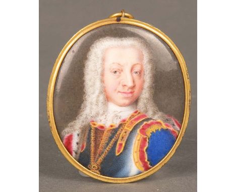 Deutscher Miniaturist des 18. Jhs. Portrait von Karl von Hessen-Kassel. Deutsch 17./18. Jh. Kupferblatt, emailliert, farbig e