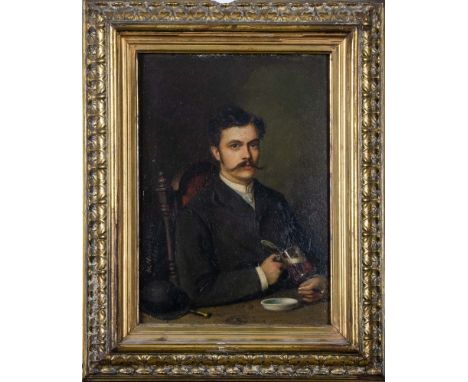 Heinrich Georg Michaelis (1837-1923). Portrait eines Mannes mit Bierseidel. Öl/Malkarton, li./mittig/sign., dat. 1882, gerahm