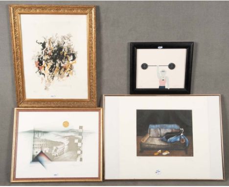 Graphiker des 20. Jhs. Gewichtheber 135/350; Collosseum 16/20, dat. (19)91; abstrakte Komposition 7/35, sign./dat. F. Sieber 