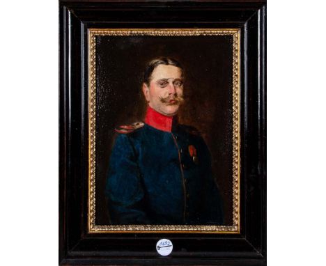 Maler der 19./20. Jhs. Portrait eines Soldaten. Öl/Holz, gerahmt, 38 x 27 cm.