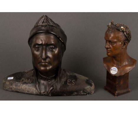 Zwei Büsten. Dante und Napoleon. Wien, Goldscheider um 1900. Gips, geformt und betitelt, mit Pressmarke, verso sign. L. Rust,