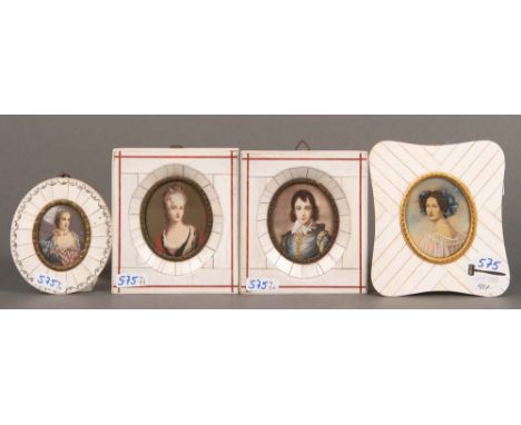 Vier verschiedene Miniaturen. Deutsch / Frankreich 19./20. Jh. Puderfarben/Bein bemalt, Portrait u.a. von Gräfin von Casel, M