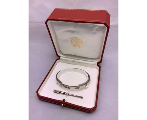 Cartier 18ct White Gold Love Bangle in Original Box - No. M09838 - 7cm x 5.5cm - with Valuation Dated 2009 - Including Screwd