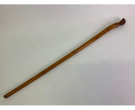 One Piece Folk Art Walking Stick with Carved Man's Head - 90cm L 