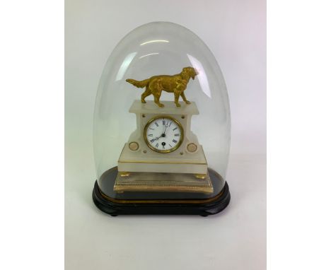 Onyx Mantel Clock under Glass Dome - Working - 41cm High 