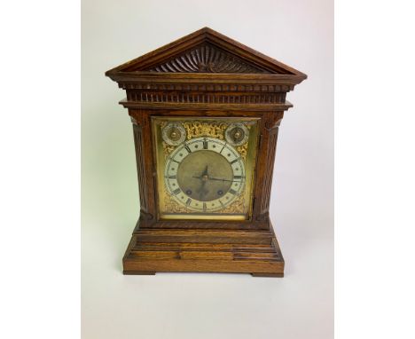 Brass Faced Oak Cased Striking Mantel Clock - Running - 42cm H 