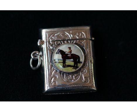 Silver vesta case horse &amp; jockey 'enamel'