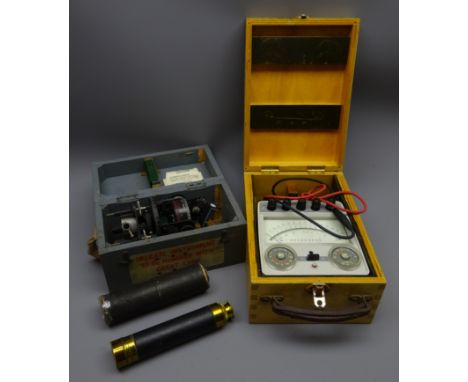 Air Ministry Astro Compass Mk.II Ref.6A/1174(0) in original grey painted wooden box, leather covered lacquered brass three-dr