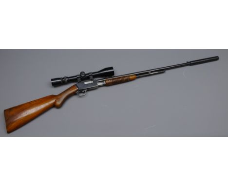 Browning .22 RF pump action rifle with Hunter Redfield Scope and Parker Hale sound moderator, No.113880, L115cm: SECTION 1 CE