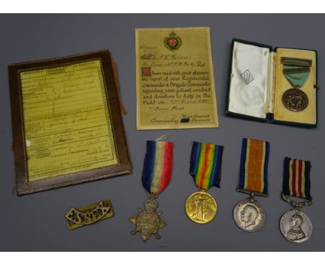 WW1 group of four medals comprising Military Medal with citation, British War Medal, Victory Medal and 1914-15 Star awarded t