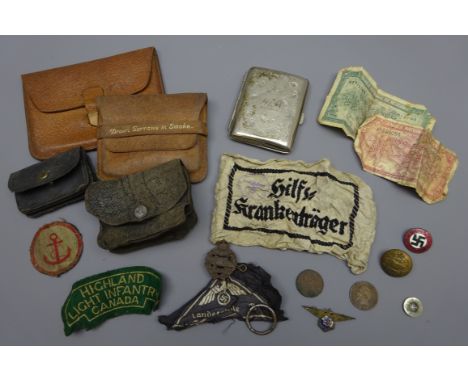 WW2 German Red Cross Landesstelle X sleeve triangle, National Sozialistische DAP enamel party badge, cloth arm-band and other