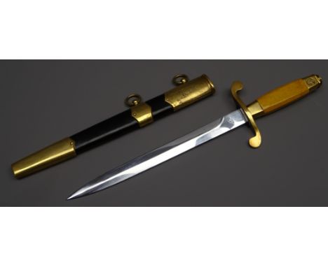 Russian Army officer's dagger, 21cm twin edge blade marked MO2151, shaped cross guard with release and ivorine handle with st