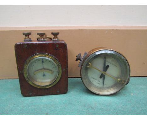 A Telegraph Works brass cased galvanometer and a mahogany cased telegraph linemans galvanometer 