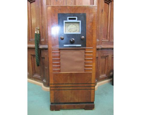 An Ultra model 25 AC mains operated console radio with long and medium wavebands and gramophone input, housed in an Art Deco 