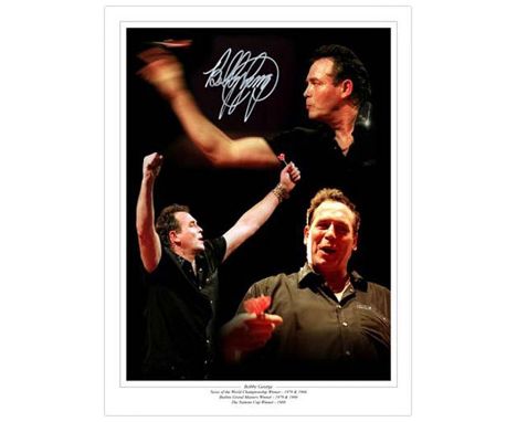 Autographed BOBBY GEORGE 16 x 12 Montage Edition : Colorized, depicting a montage of images relating to one of Darts most col