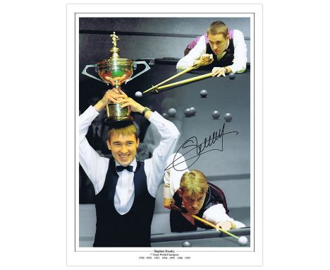 Autographed STEPHEN HENDRY 16 x 12 Montage Edition : Colorized, depicting a montage of images of iconic Snooker star - STEPHE