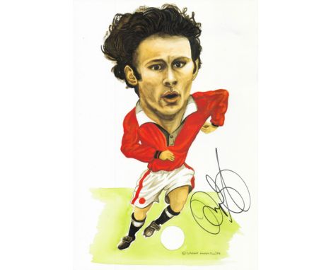 Football Ryan Giggs signed 16x12 inch mini poster portrait caricatures by the artist Mickey Finn. Good condition. All autogra