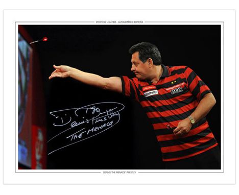 Autographed DENNIS PRIESTLEY 16 x 12 Photo Edition : Col, depicting DENNIS PRIESTLEY in action against Paul Nicholson during 