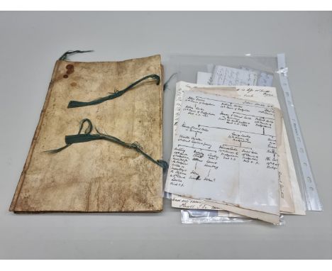 LESLIE FAMILY:&nbsp;MANUSCRIPT PEDIGREE: a neatly executed manuscript pedigree, 86pp within limp vellum covers, ribbon ties, 