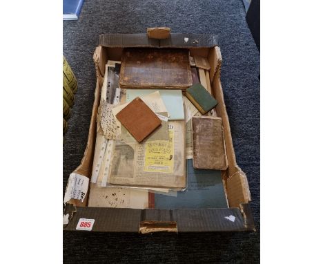 MISC BOOKS &amp; EPHEMERA:&nbsp;a quantity in tray, to include an early 19th century scrapbook of manuscript prose, verse, sk