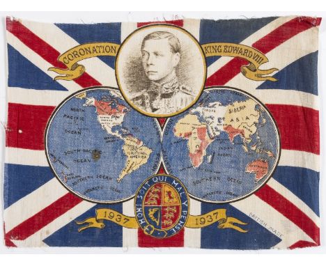 NO RESERVE World.- British Empire.- Anonymous. Coronation King Edward VIII souvenir flag map, with a portrait of the King and