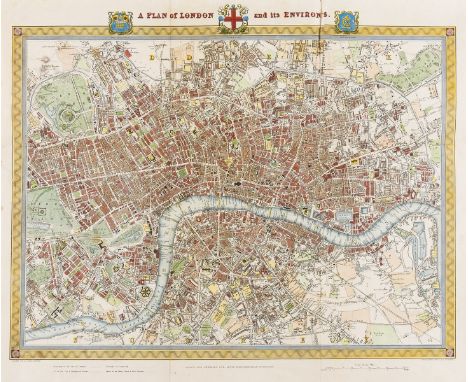 London.- Walker (J. &amp; C.) A Plan of London and its Environs, decorative plan centred on Blackfriar's Bridge after Creight