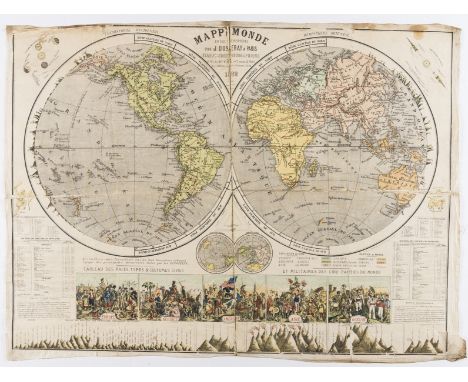 NO RESERVE World.- Doseray (J., publisher) Mappemonde en deux Hemispheres, double hemisphere world map with 5 vignettes below