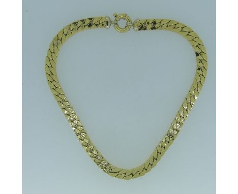 An 18ct gold flattened link Necklace, the hollow links with large bolt ring clasp, marked '750 Italy' and tested, 45.5cm long