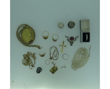 A large quantity of Jewellery and Costume Jewellery, including two silver gilt rings, one set with a garnet flowerhead, the o