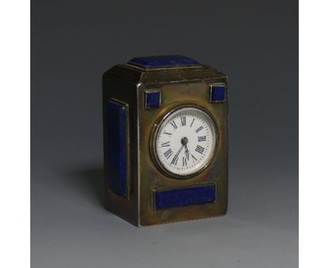 A Victorian silver miniature Desk Clock, by Charles &amp; George Asprey, hallmarked London, 1895, of rectangular form inset w