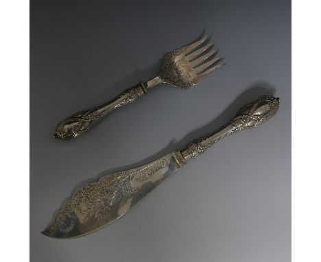 A pair of Victorian silver Fish Servers, by Henry Wilkinson &amp; Co., hallmarked Sheffield 1876, the blade and tines with fo