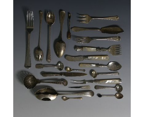 A quantity of Silver Flatware, including two Victorian pickle forks, by&nbsp;Lee &amp; Wigfull, hallmarked Sheffield, 1897, w