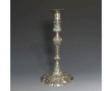 A George II silver Candlestick, by James Gould, hallmarked London, 1753, with shaped circular base and knopped stem, the whol