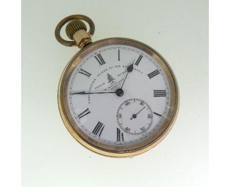 A rolled gold Pocket Watch, signed W. Ehrhardt, London, 'Chronometer maker to the Admiralty', the circular white enamel dial 