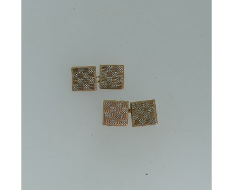 A pair of 9ct rose gold Cufflinks,&nbsp;both sides with square 'chequerboard' design in engine turned rose and white gold, ch