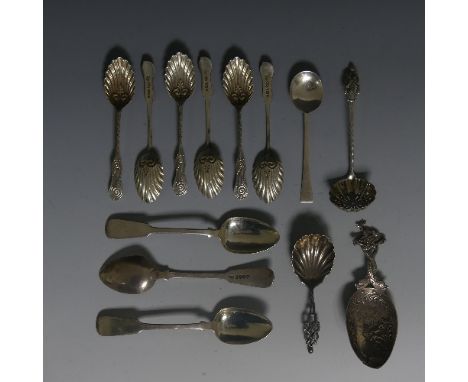 A late Victorian silver Caddy Spoon, by Josiah Williams &amp; Co., hallmarked London, 1898, with shell bowl and pierced handl