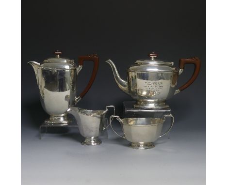 A George VI silver four piece Tea Set, by&nbsp;William Suckling Ltd, hallmarked Birmingham 1938/9, of octagonal form, the tea