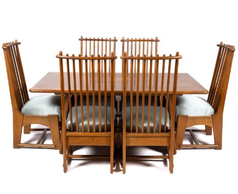 Bas van Pelt (1900-1945),An oak dining suite, ca. 1938-40,Comprising an oak dining table and a set of six oak dining chairs, 