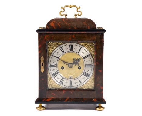 An English brass-mounted tortoiseshell bracket clock,By Richard Jarratt, late 17th century,The case decorated with brass orna