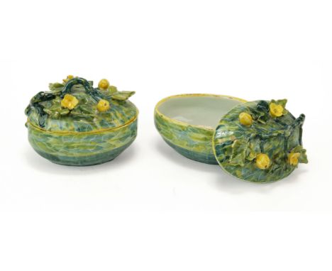 A pair of Delft polychrome lidded dishes in the form of melons,Third quarter of the 18th century, Netherlands,A pair of small