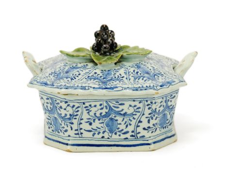 A Delft pottery butter dish,Mid- to second half 18th century, Netherlands,A blue and white butter dish of angular shape decor