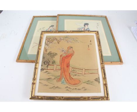 Collection of mostly Chinese pictures, to include a scroll, gouache studies of figures etc. (qty)