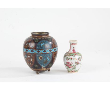 Small Chinese famille rose baluster vase with figural decoration, 8cm high, Cloisonné enamel decorated vase with butterfly an