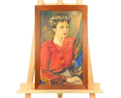A circa 1940's oil on canvas portrait of a seated lady, sight size 51 x 29cm.